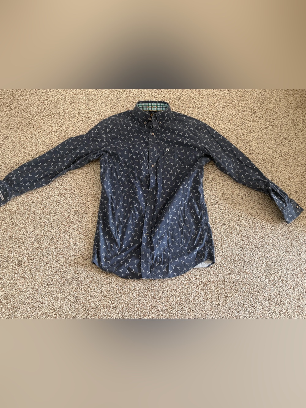 Noble Outfitters Men’s Navy Blue Printed Button-Up Shirt